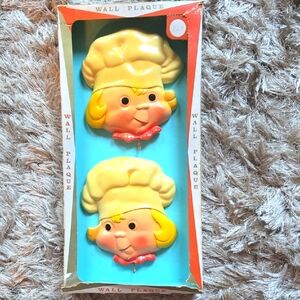 Vintage Chalkware Chef Wall Plaques